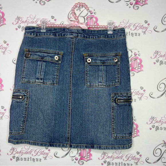 Bongo skirt cargo denim jean blue strappy buckles military y2k cute stretchy - Picture 5 of 9